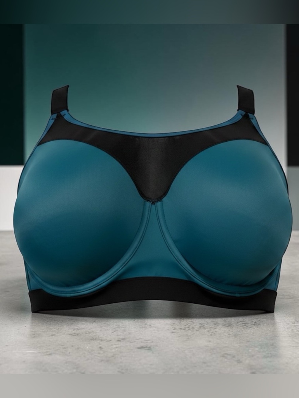 NOLA, Plus Size Sports Bra, 40H, Teal Black Underwire High Support Racerback